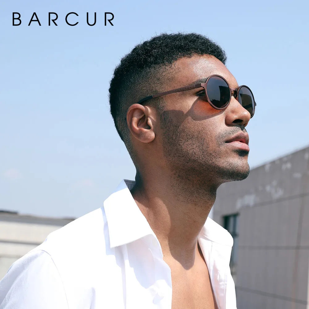 BARCUR Hot Black Goggle Male Round Sunglasses Luxury Brand Men Glasses Retro Vintage Women Sun Glasses UV400 Eyewear