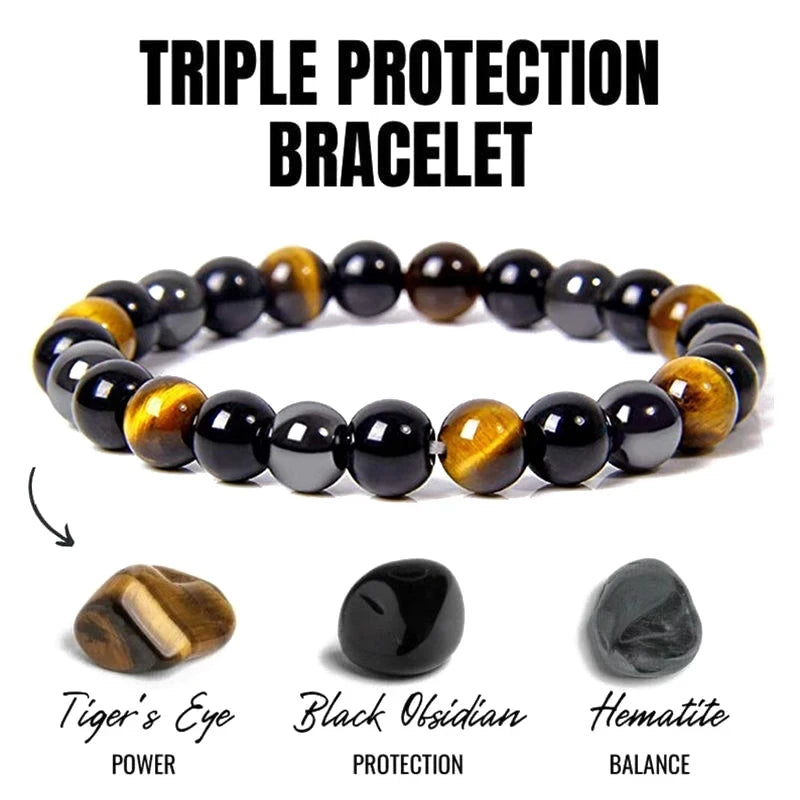 1 Natural Black Obsidian Hematite Tiger Eye Bead Bracelet For Men Magnetic Health Protection For Women Soul Jewelry