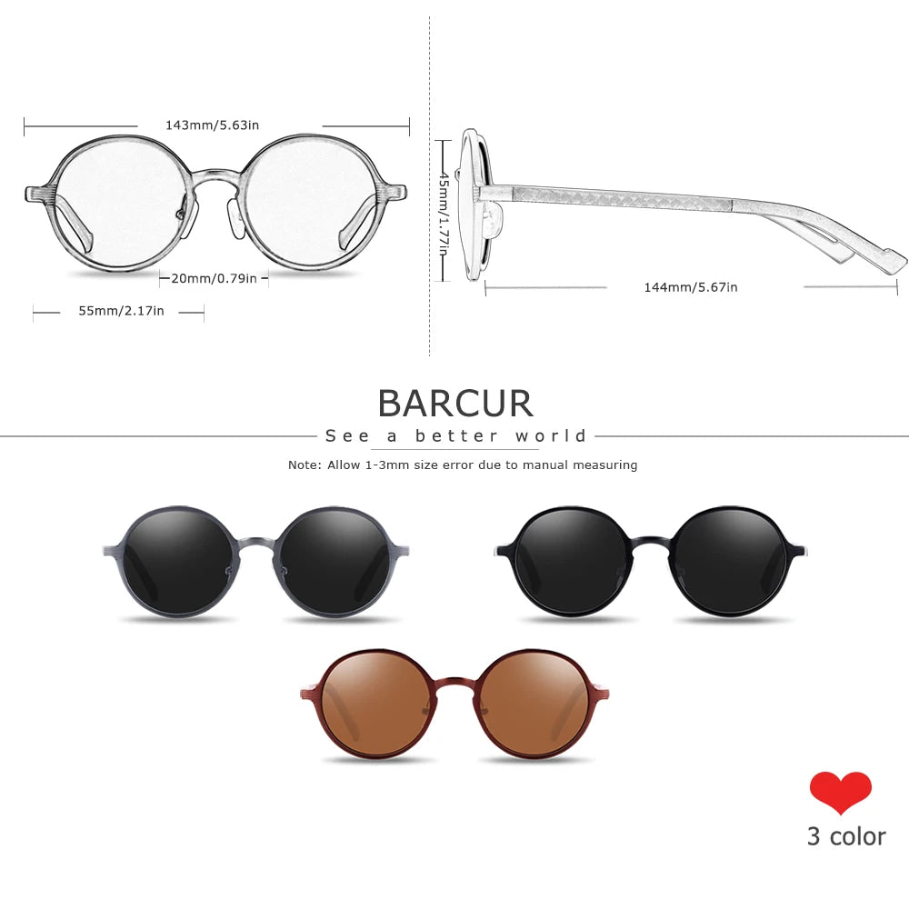 BARCUR Hot Black Goggle Male Round Sunglasses Luxury Brand Men Glasses Retro Vintage Women Sun Glasses UV400 Eyewear