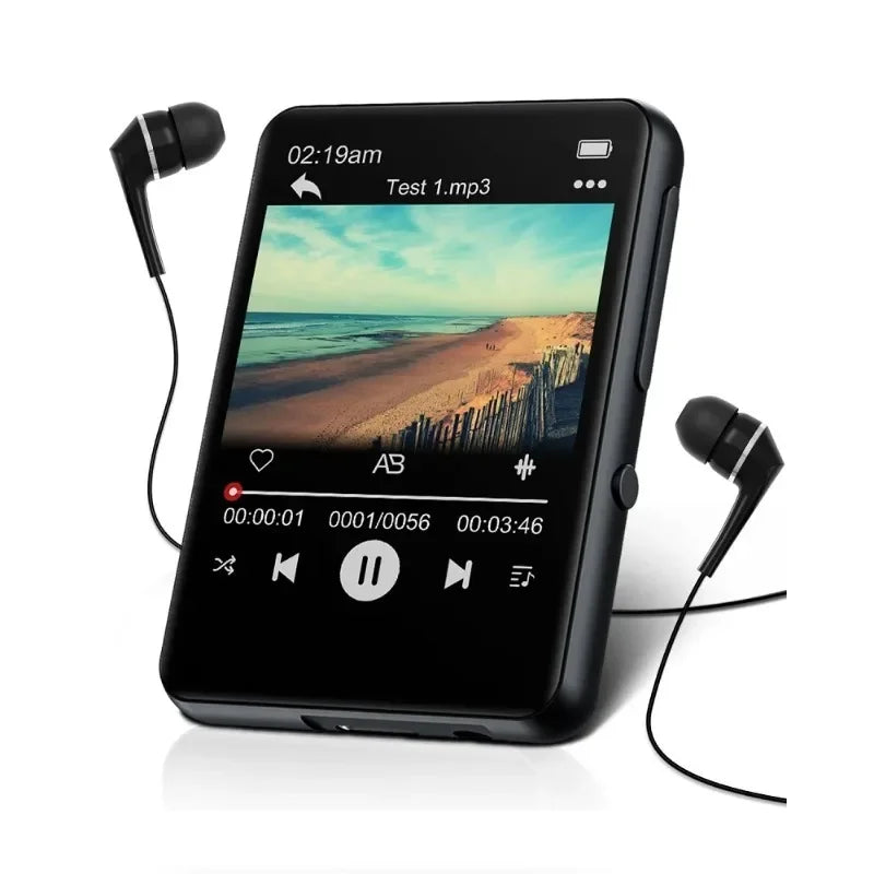 مشغل MP3 بشاشة تعمل باللمس مقاس 2.4 بوصة وسعة 32 جيجابايت مع تقنية BT 5.0 ومشغل MP3 مع مكبر صوت مدمج عالي الدقة وراديو FM وتسجيل صوتي