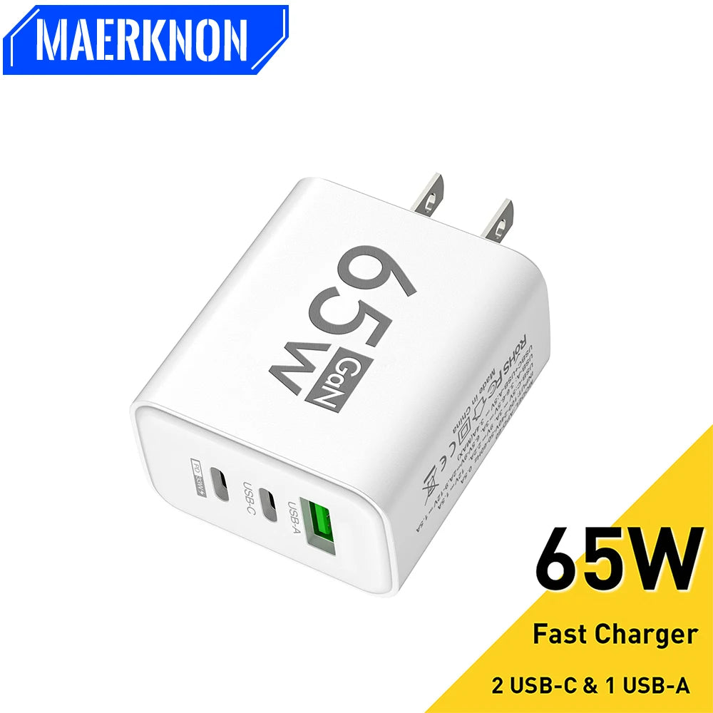 65W GaN USB C Charger Fast Charger QC3.0 Type C PD Mobile Phone Quick Charging Adapter for iPhone Samsung Xiaomi Wall Charger