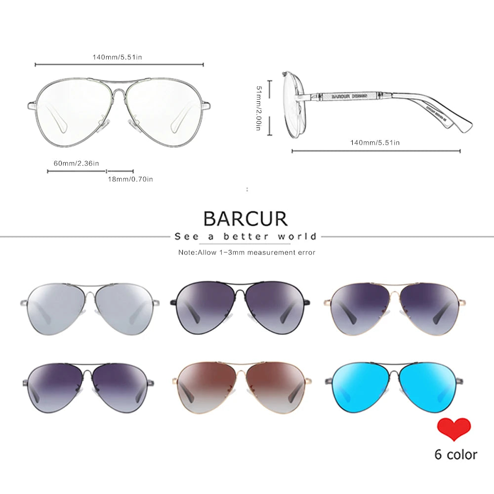 BARCUR Design Titanium Alloy Sunglasses Polarized Men's Sun Glasses Women Pilot Gradient Eyewear Mirror Shades Oculos De Sol