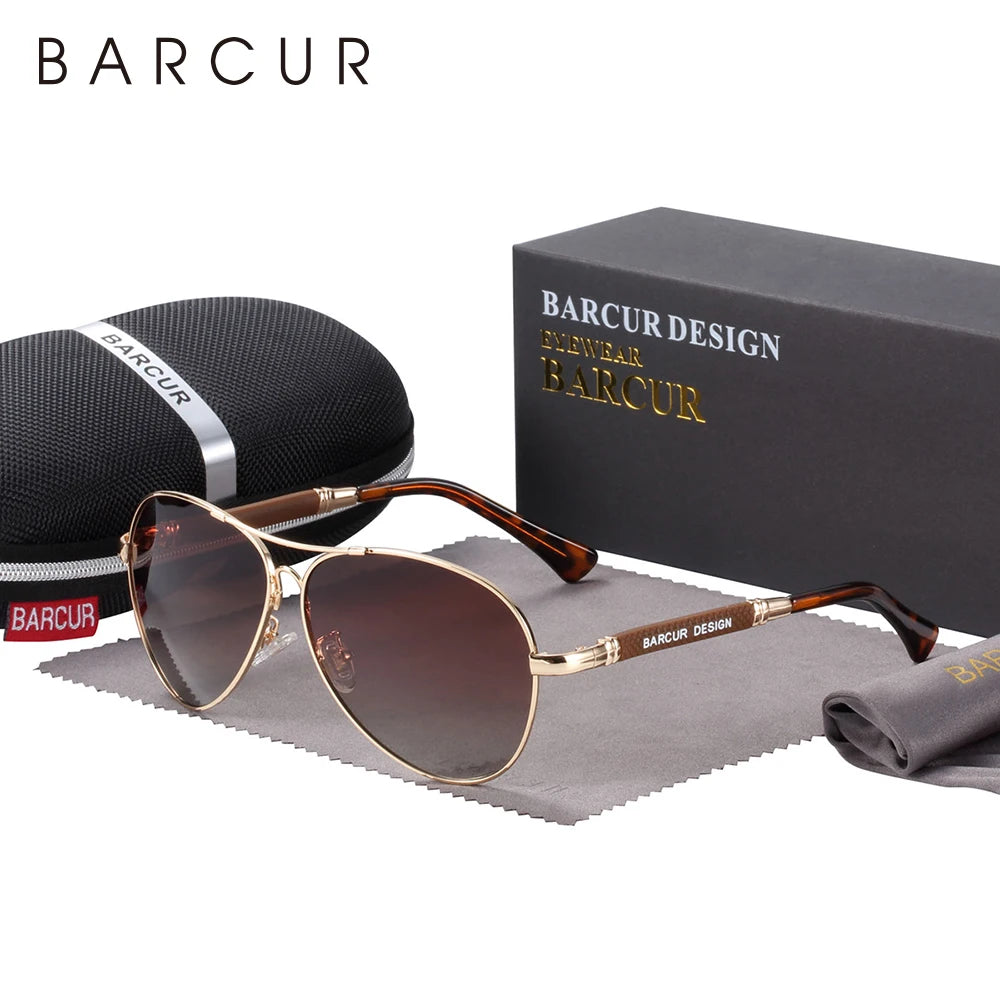 BARCUR Design Titanium Alloy Sunglasses Polarized Men's Sun Glasses Women Pilot Gradient Eyewear Mirror Shades Oculos De Sol