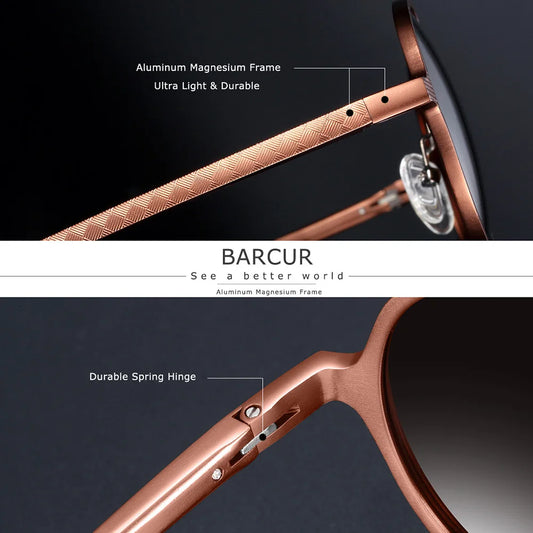 BARCUR Hot Black Goggle Male Round Sunglasses Luxury Brand Men Glasses Retro Vintage Women Sun Glasses UV400 Eyewear