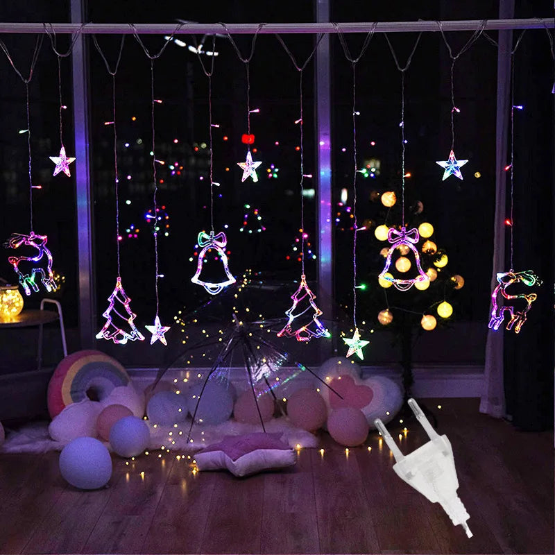 LED Star Lamp Curtain Garland Fairy String Lights Christmas Decoration Outdoor For Holiday Wedding Party 2023 New Year Decor