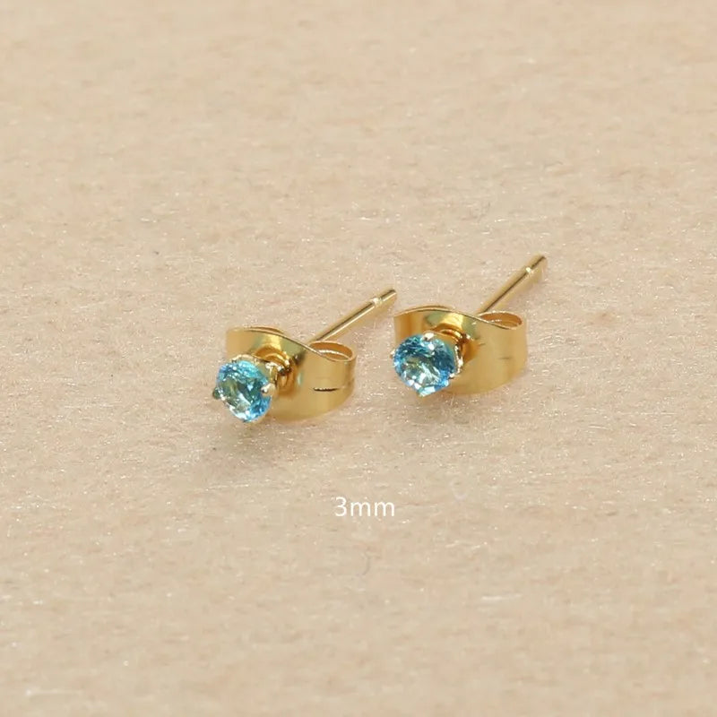 3mm AAA Round Colorful Zircons White Stud Earrings With Stianless Steel Needle Brief Jewelry 20 Colors For Choose No Allergy