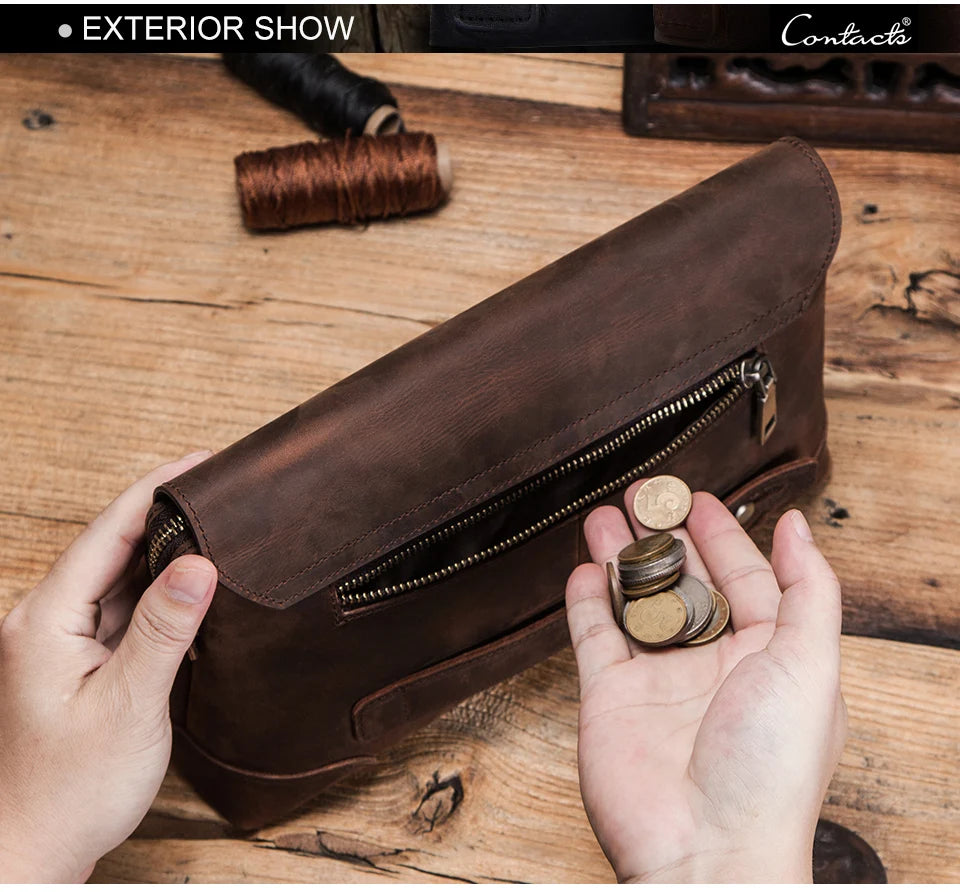 Luxury Cowhide Leather Men's Clutch iPad Mini 4 5 6 Iphone Clutches For Male Men Wallet Fashion Large Capacity Purse Gift