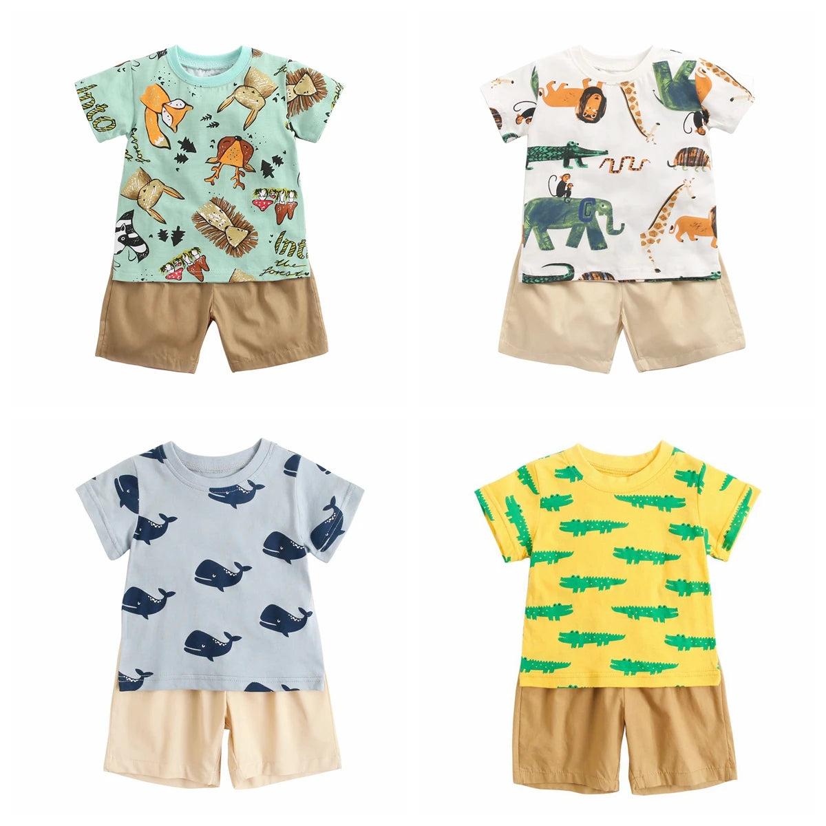 Sanlutoz Cartoon Boys Clothing Sets Summer Short Sleeve Cotton Baby Tops + Baby Shorts 2Pcs Casual