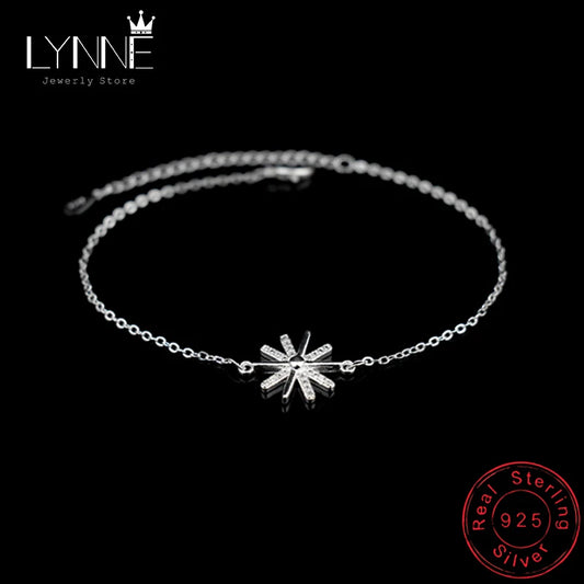 Fashion 925 Sterling Silver Sunflower Zircon Pendant Beach Anklet Rhinestone Sun Flower Women Charm Foot Chain Bracelet Jewelry