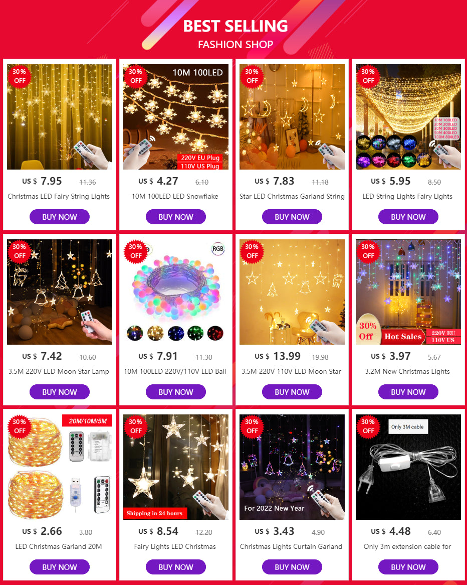 LED Star Lamp Curtain Garland Fairy String Lights Christmas Decoration Outdoor For Holiday Wedding Party 2023 New Year Decor