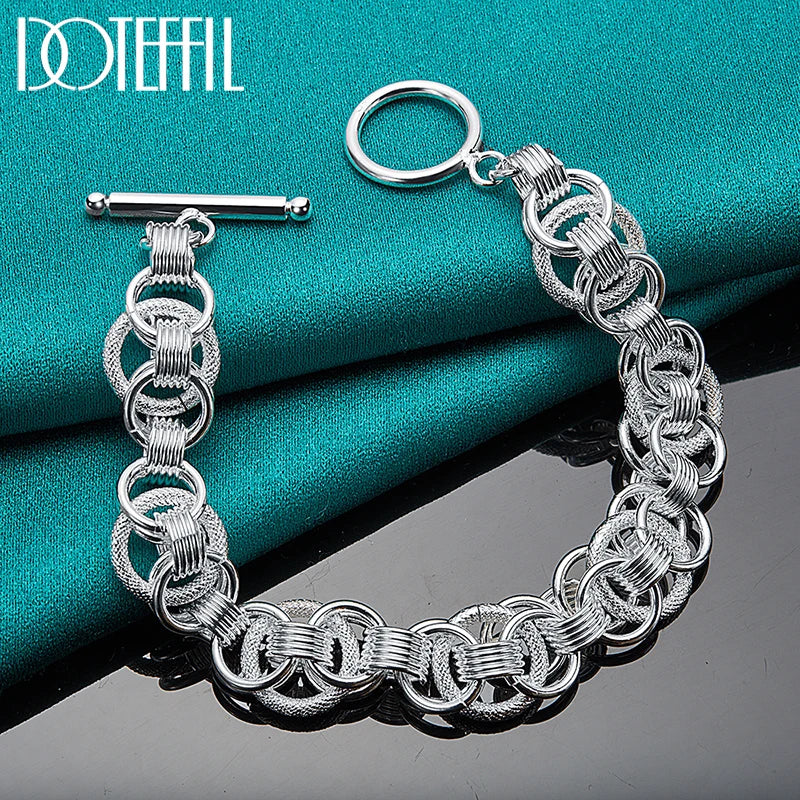 DOTEFFIL 925 Sterling Silver Bracelets Snake Chain Screw Fits European Charm 20cm Length DIY Fashion For Women Man Jewelry Gift