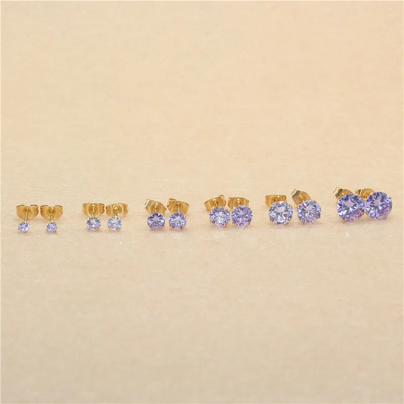 3mm AAA Round Colorful Zircons White Stud Earrings With Stianless Steel Needle Brief Jewelry 20 Colors For Choose No Allergy