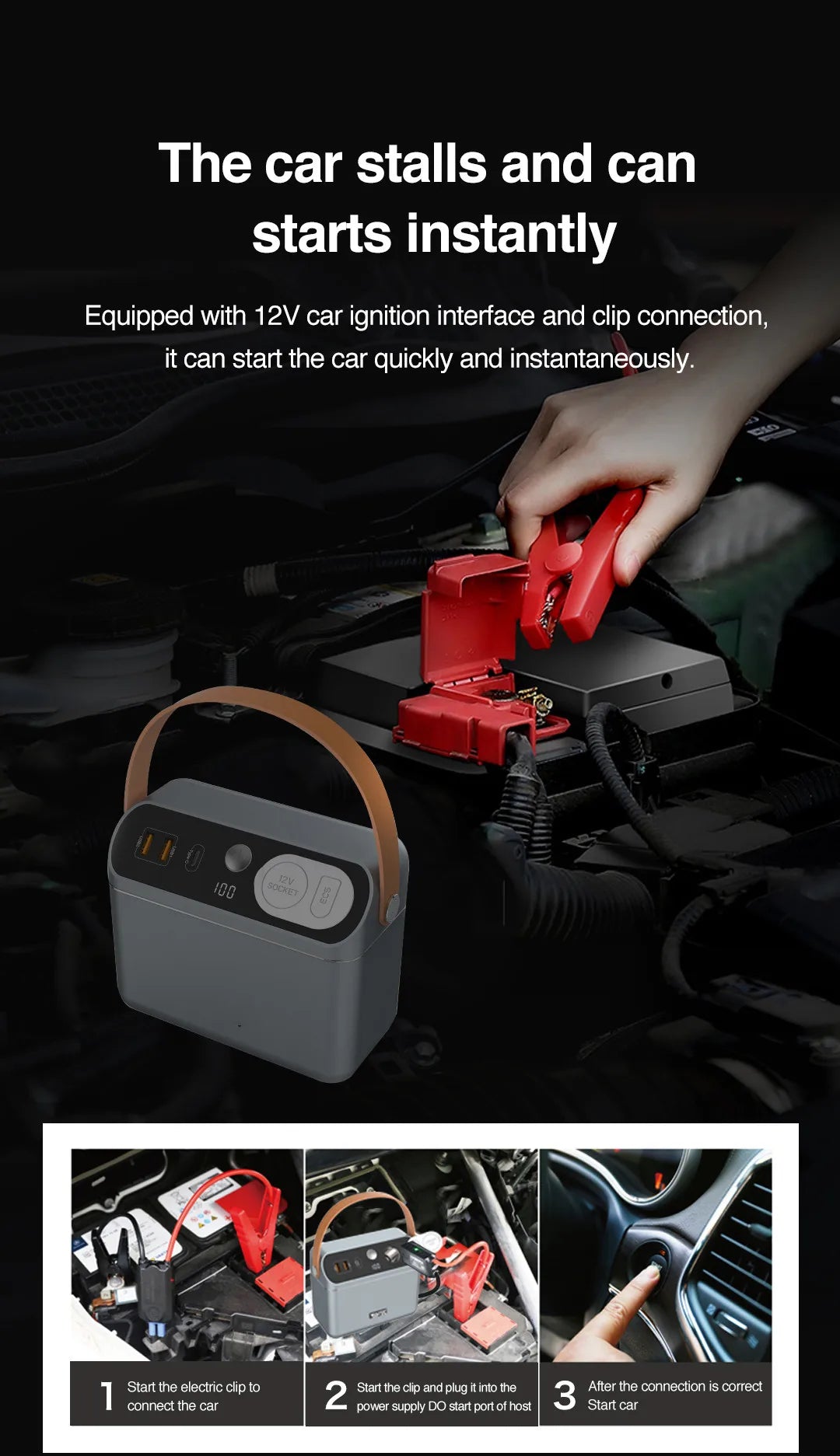 150W Portable Power Station 60000mAh 222Wh Jump Starter Camping Power Bank PD 60W Charger Car Booster Outdoor Starting Device