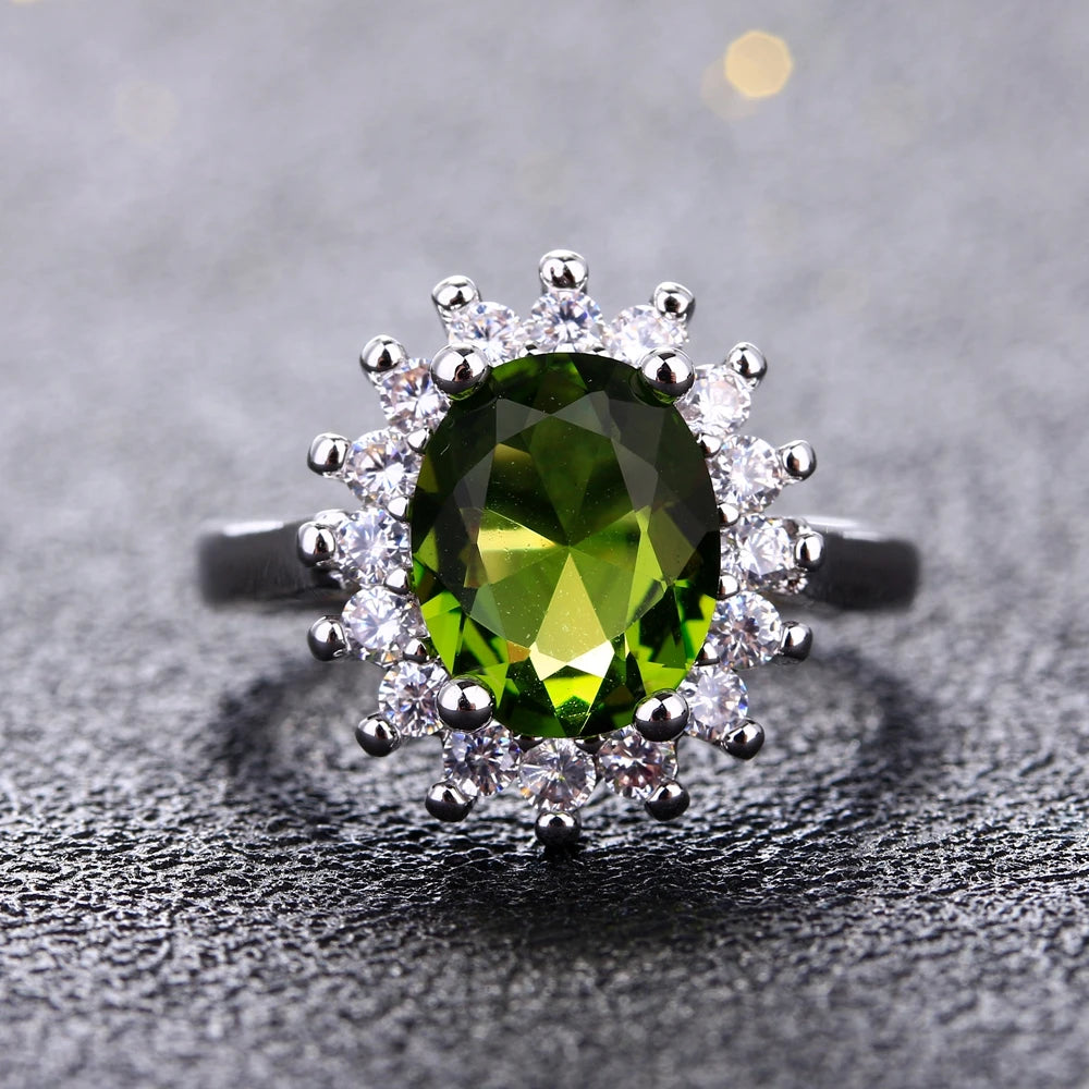 925 Sterling Silver Ring Flower Silver Rings with Peridot Stones Shining Luxury Wedding Engagement Rings for Women Jewelry