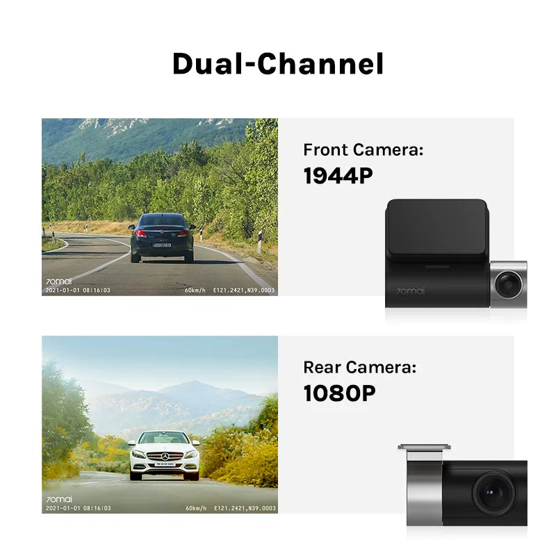 70mai A500S مسجل فيديو للسيارة DVR كاميرا أمامية A500S 1944P رؤية ليلية 70mai Dash Cam Pro Plus مدمج GPS دعم واي فاي كاميرا خلفية