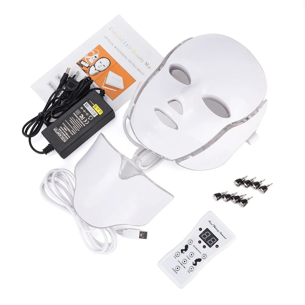 7 Colors LED Facial Mask with Neck LED Light Therapy Mask Skin Rejuvenation Anti Acne Beauty Device Face Lifting Firm Massager