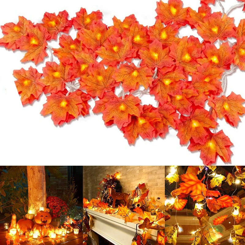 2/3/6M Artificial Maple Leaf Leaves LED Light String Lantern Garland Home Decoration Party DIY Deco Christmas Halloween New Year