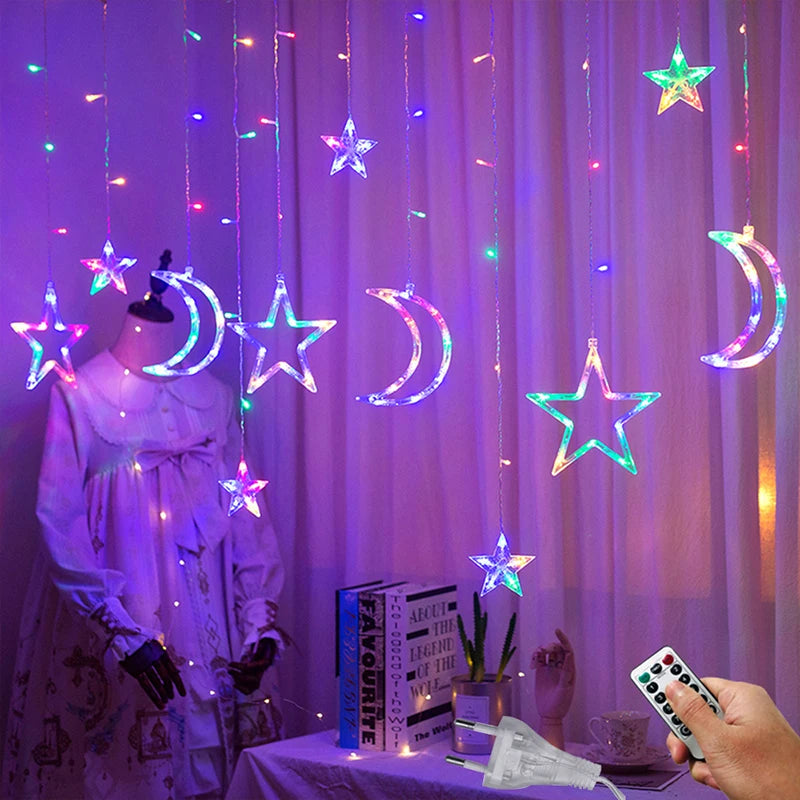 LED Star Lamp Curtain Garland Fairy String Lights Christmas Decoration Outdoor For Holiday Wedding Party 2023 New Year Decor