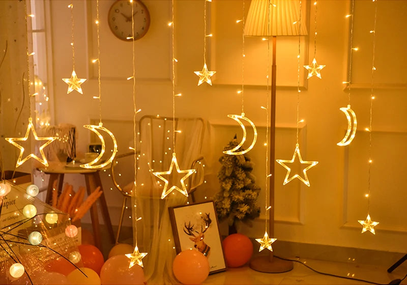 LED Star Lamp Curtain Garland Fairy String Lights Christmas Decoration Outdoor For Holiday Wedding Party 2023 New Year Decor