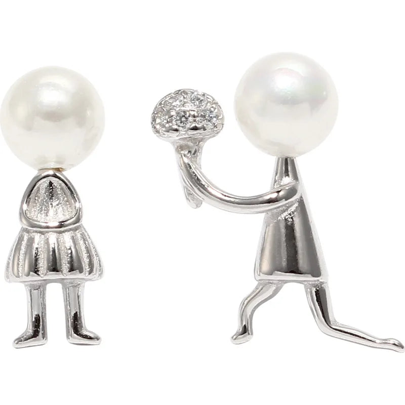 925 Sterling Silver Asymmetry Pearl Stud Earrings For Women Wedding Gift Female pendientes mujer moda