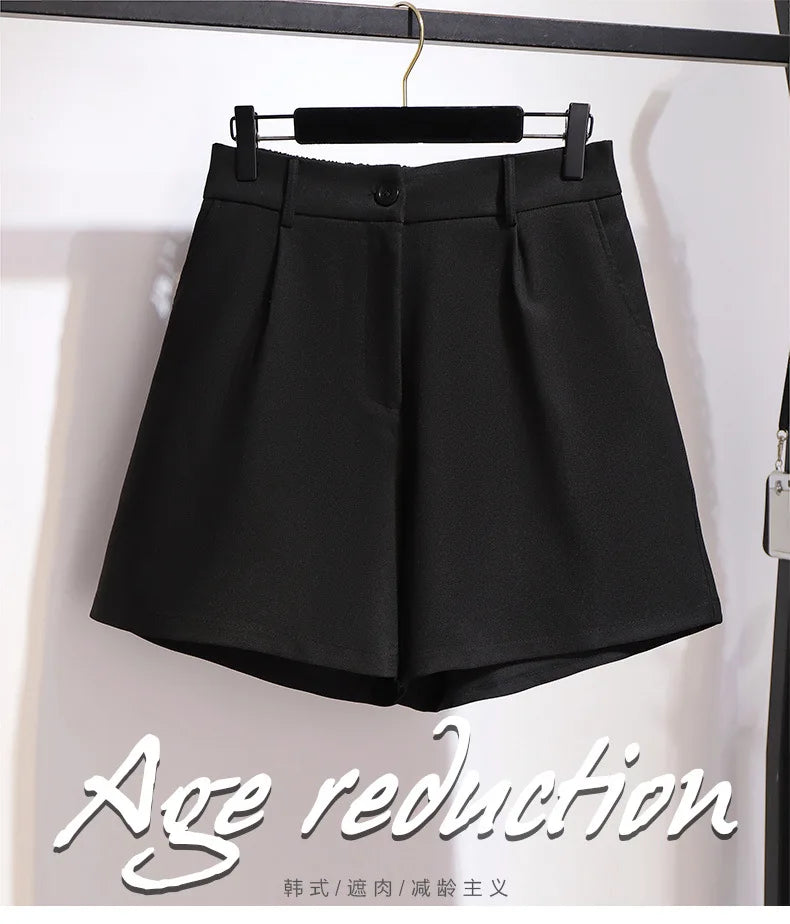 150Kg Plus Size Women's Summer Casual High-Waisted Wide-Leg Shorts 5XL 6XL 7XL 8XL 9XL Thin A-Line Shorts Black