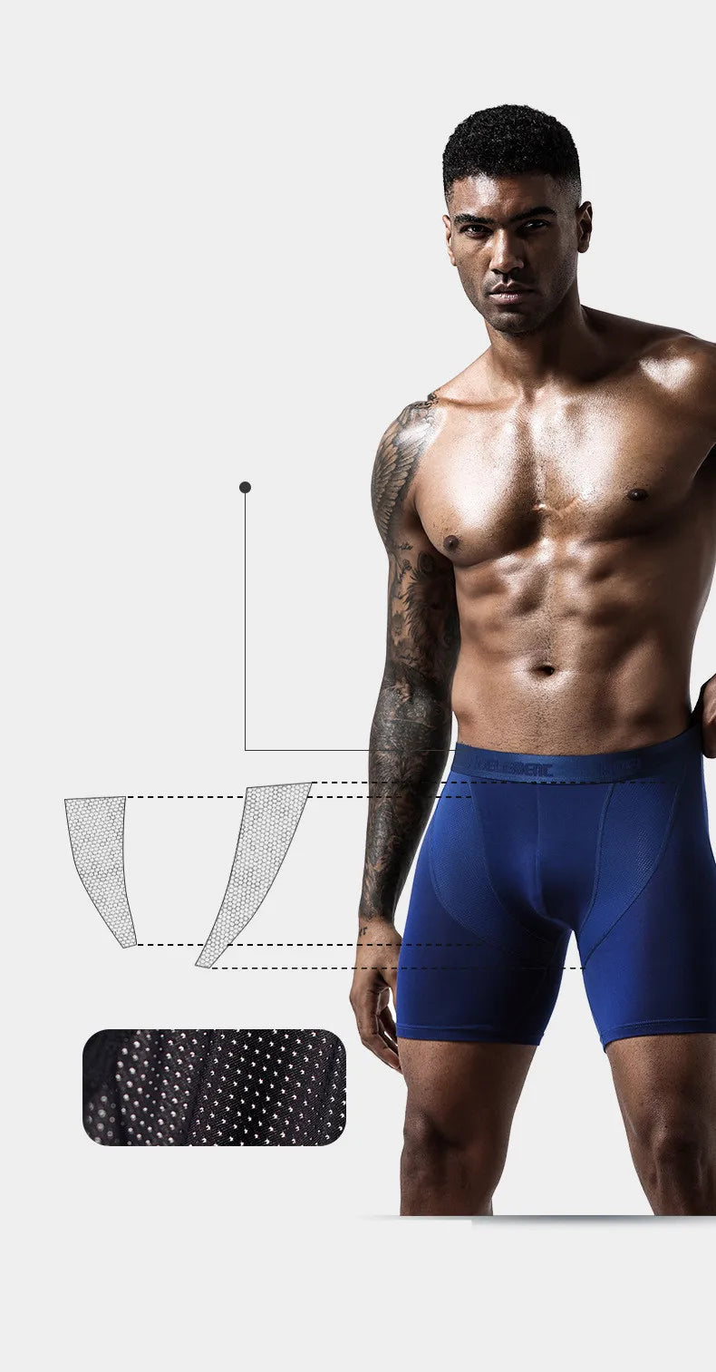 Men's Boxers Shorts Modal Underwear Solid Ice Silk Panties For Man Breathable Pouch Middle Long Leg Underpants Cueca Calzoncillo