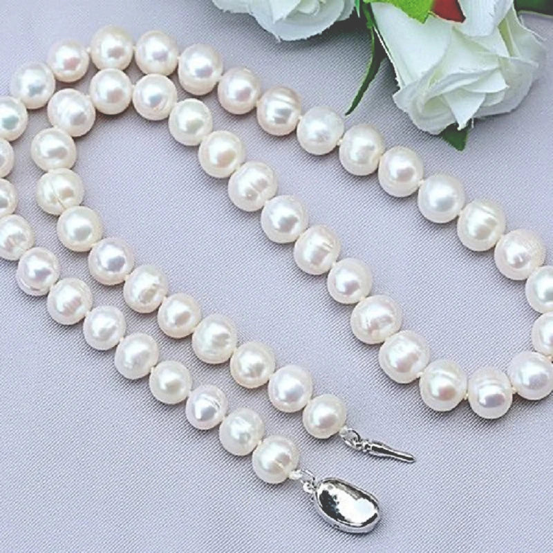 Bulbusbow Natural Pearl Necklace – 9-10mm Freshwater Pearl Jewelry in 925 Sterling Silver for Women | Perfect Engagement Gift | Elegant Classic Choker Necklace