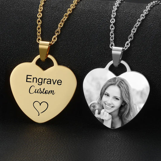 Personalized Heart Pendant Necklace by Bulbusbow – Customized Photo &amp; Name Engraved Stainless Steel Jewelry for Women | Perfect ID Tag Gift