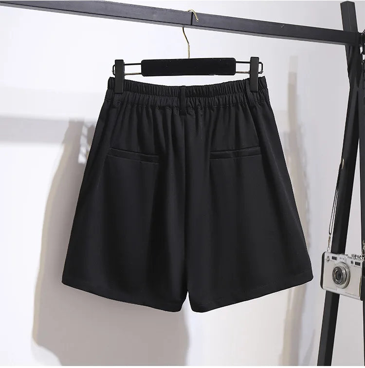 150Kg Plus Size Women's Summer Casual High-Waisted Wide-Leg Shorts 5XL 6XL 7XL 8XL 9XL Thin A-Line Shorts Black