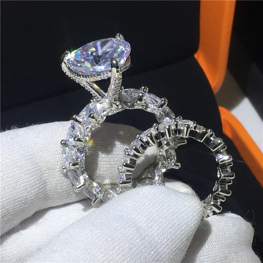 Luxury Heart 8ct Lab Diamond Ring Sets 925 sterling silver Engagement Wedding band Rings for Women Men Birthday Party Jewelry