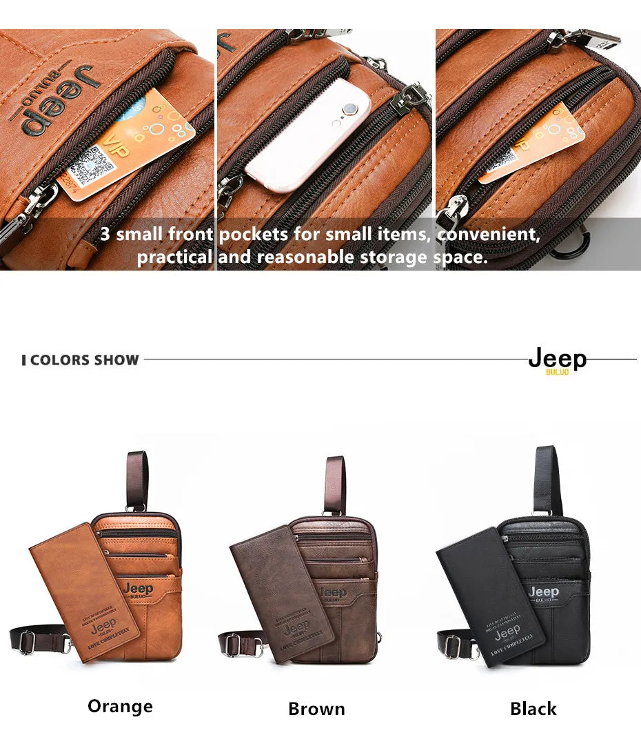 JEEP BULUO Men Shoulder Messenger Bags Small Multi-function Sling Chest Bag Legs Waist Bag For Man New Fashion Casual Crossbody