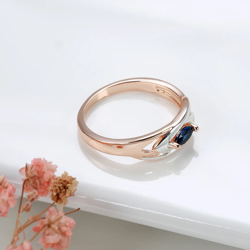 Kinel Luxury Blue Stone Earrings Ring Sets 585 Rose Gold Mixed Silver Natural Zircon Accessories Trendy Women Wedding Jewelry