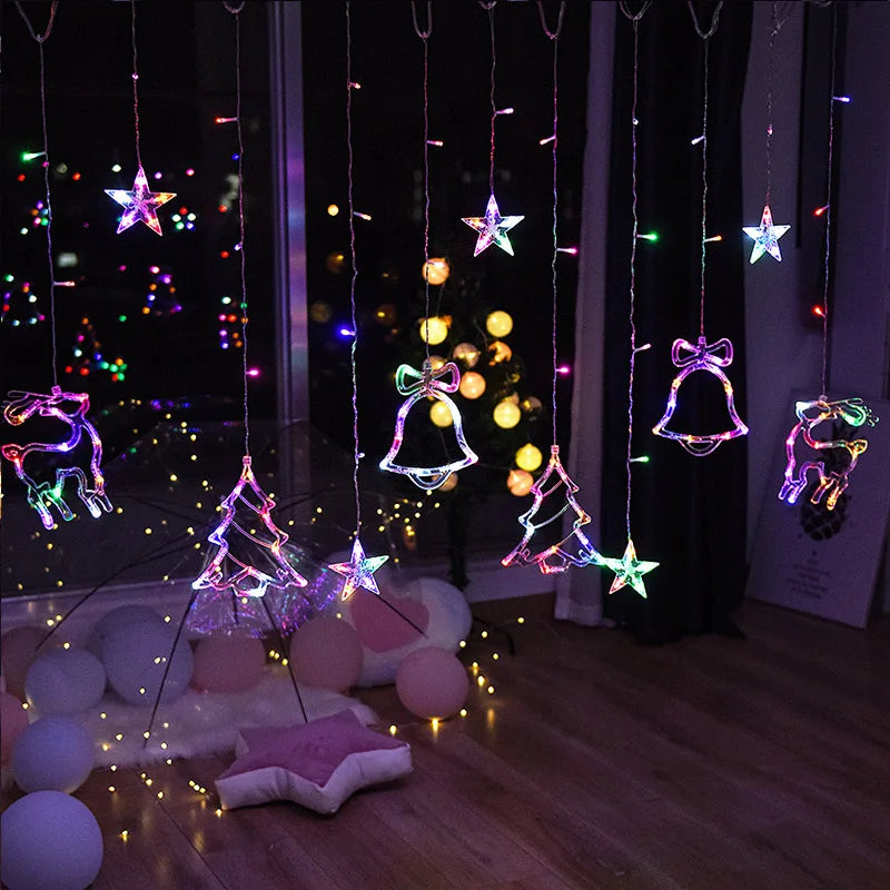 LED Star Lamp Curtain Garland Fairy String Lights Christmas Decoration Outdoor For Holiday Wedding Party 2023 New Year Decor