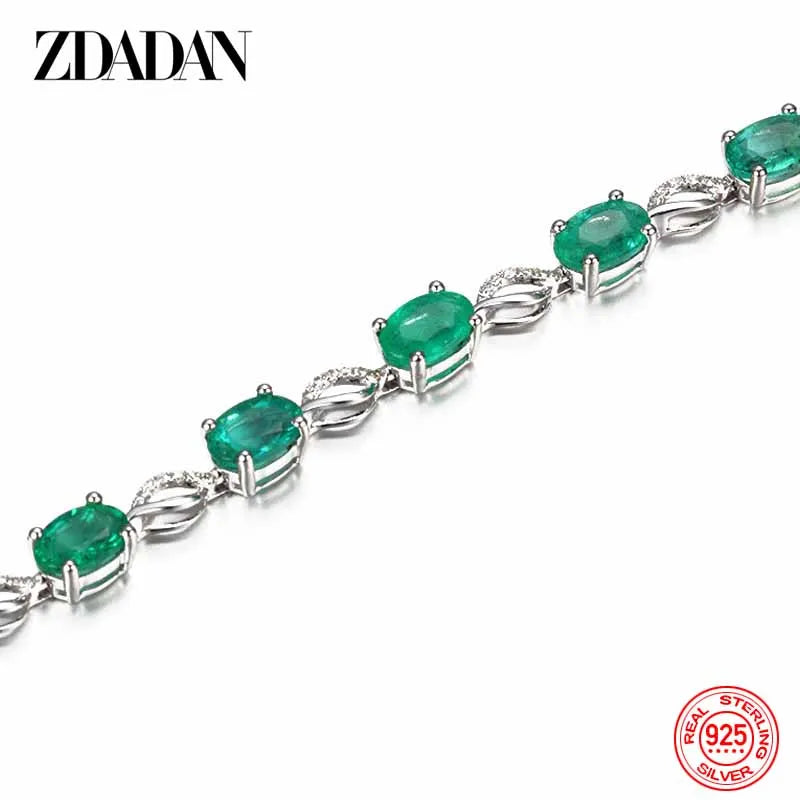 ZDADAN 925 Sterling Silver Emerald Bracelet Chain For Women Fashion Jewelry Accessories