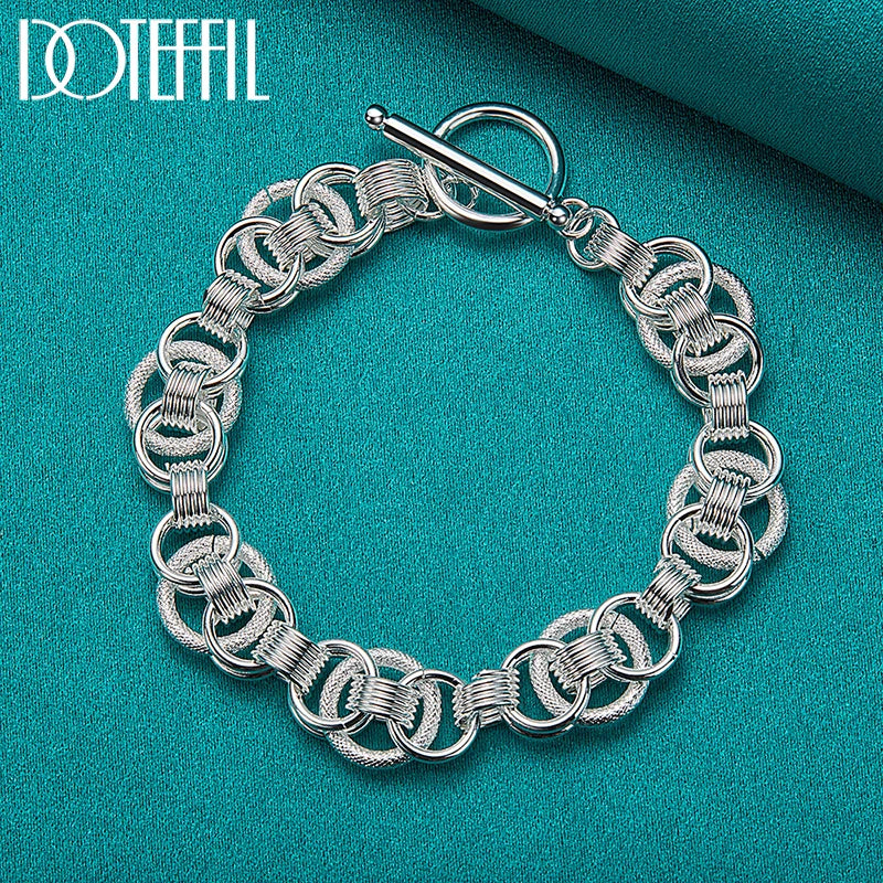 DOTEFFIL 925 Sterling Silver Bracelets Snake Chain Screw Fits European Charm 20cm Length DIY Fashion For Women Man Jewelry Gift