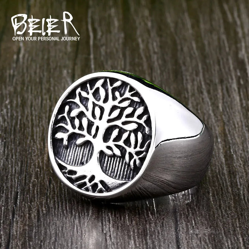 Bulbusbow Tree of Life Viking Ring in 316L Stainless Steel – Unisex Amulet Jewelry