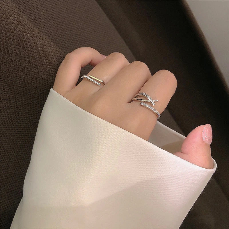 925 Sterling Silver Open Adjustable Ring Shiny Zircon Multifunctional Decoration Simple Index Finger Ring Female Wedding Jewelry