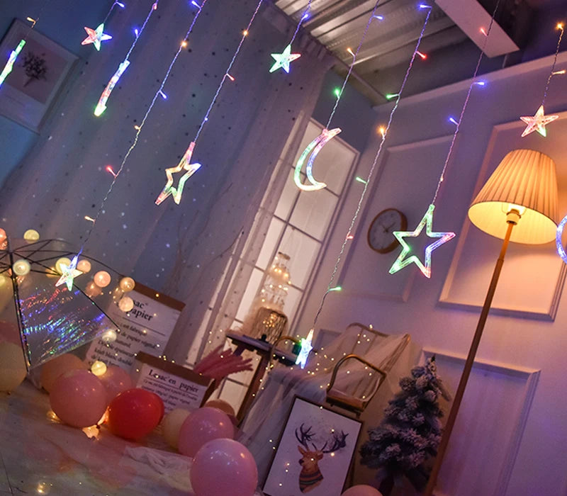 LED Star Lamp Curtain Garland Fairy String Lights Christmas Decoration Outdoor For Holiday Wedding Party 2023 New Year Decor