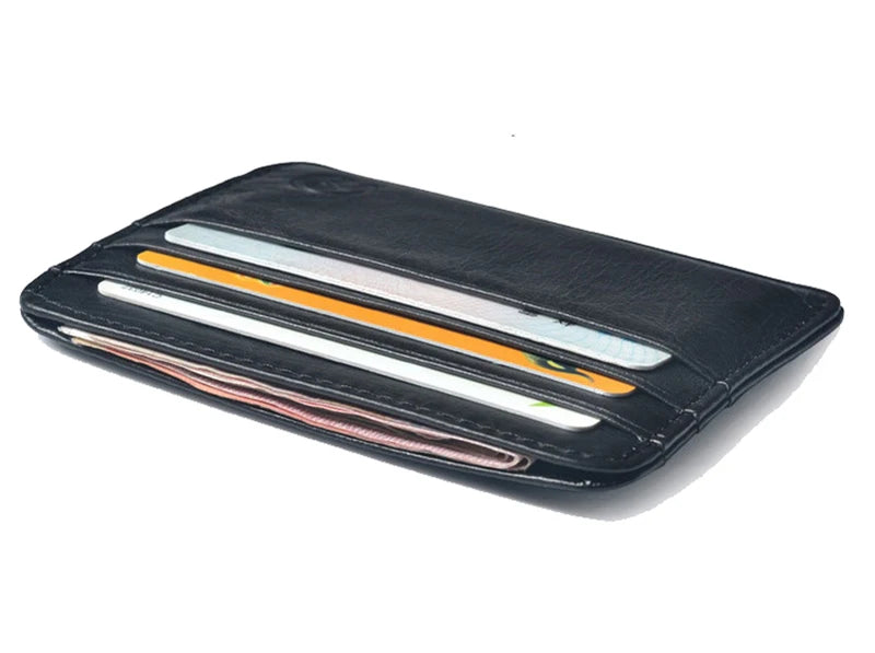 New Thin Genuine Leather Mini Wallet Slim Bank Credit Card Holder Men's Business Small ID Case For Man Purse 6 Slots Cardholder