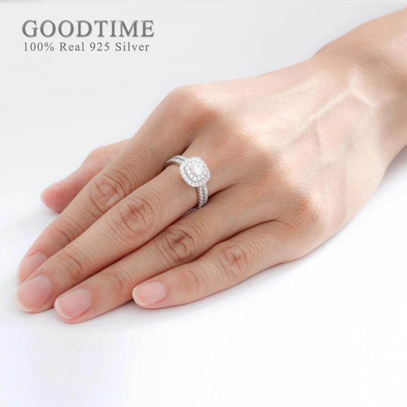 Fashion Pure 925 Sterling Silver Ring Set Zircon Engagement Wedding Band Bride Jewelry Woman Ring Gift For Valentine's Day