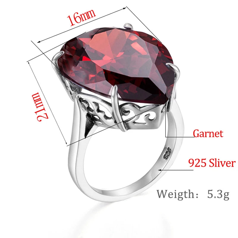 Exquisite 925 Sterling Silver Chunky Heart Ring for Women – Big Garnet Gemstone | Trendy Unique Handmade Jewelry | Perfect Bridal Engagement & Gift | Bulbusbow