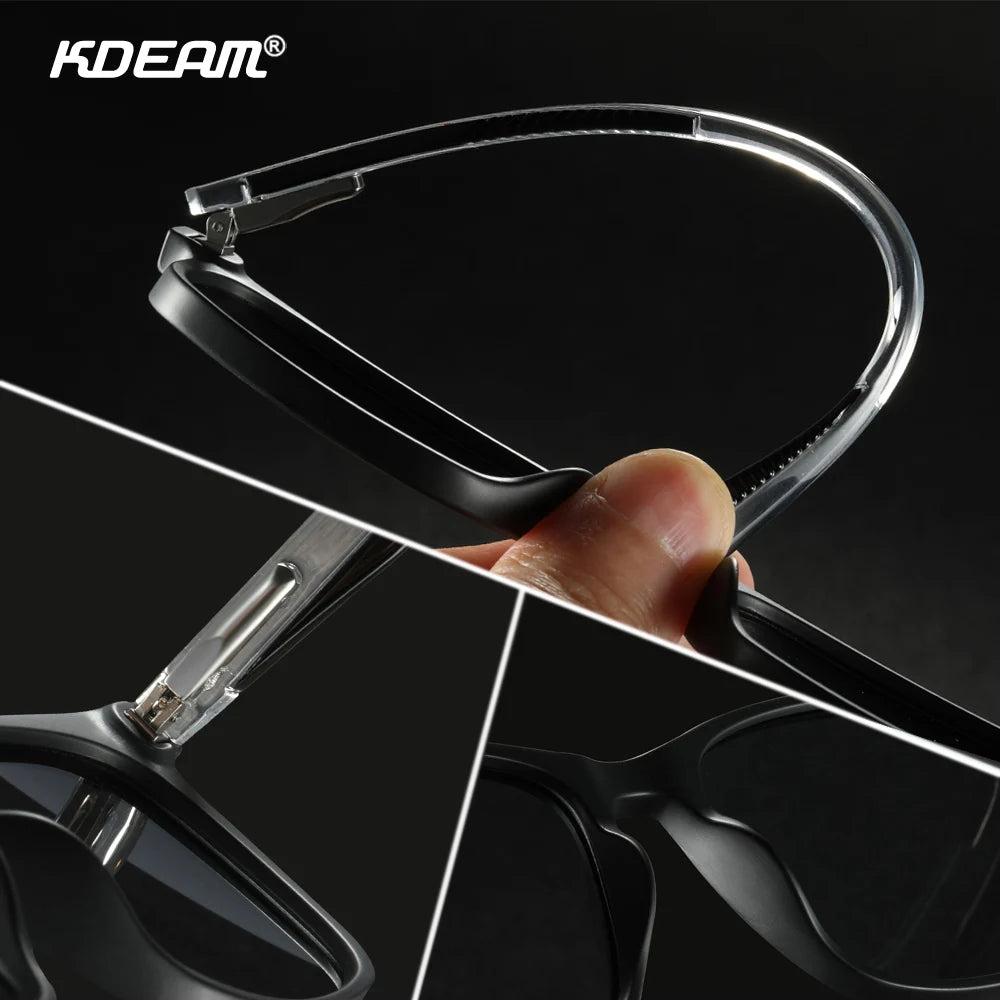 KDEAM Men's Square Sunglasses Polarized Lens TR90 Material Frame Spring Stainless Steel Hinges Fishing Sun Glasses KD393