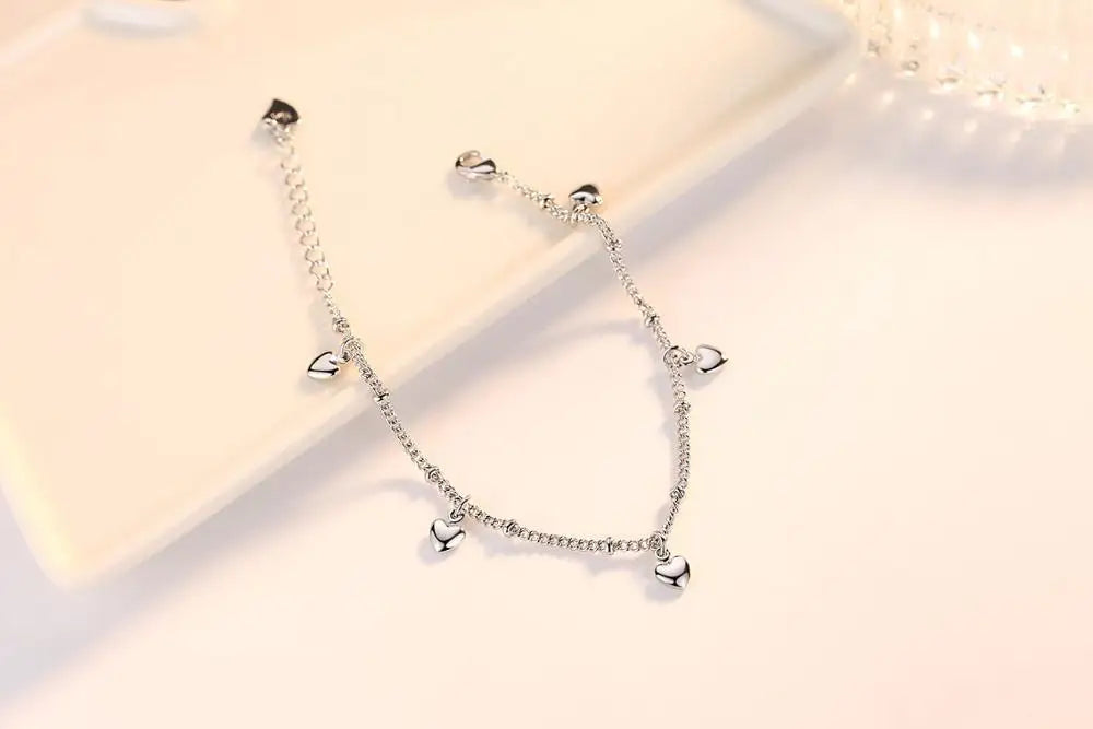 925 Sterling Silver Bracelets For Women Five Love Heart Charm Silver Chain Bracelet pulseira Gift Wedding Lucky Fine Jewelry