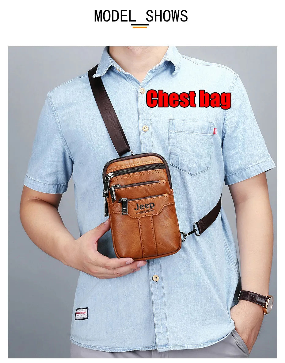 JEEP BULUO Men Shoulder Messenger Bags Small Multi-function Sling Chest Bag Legs Waist Bag For Man New Fashion Casual Crossbody