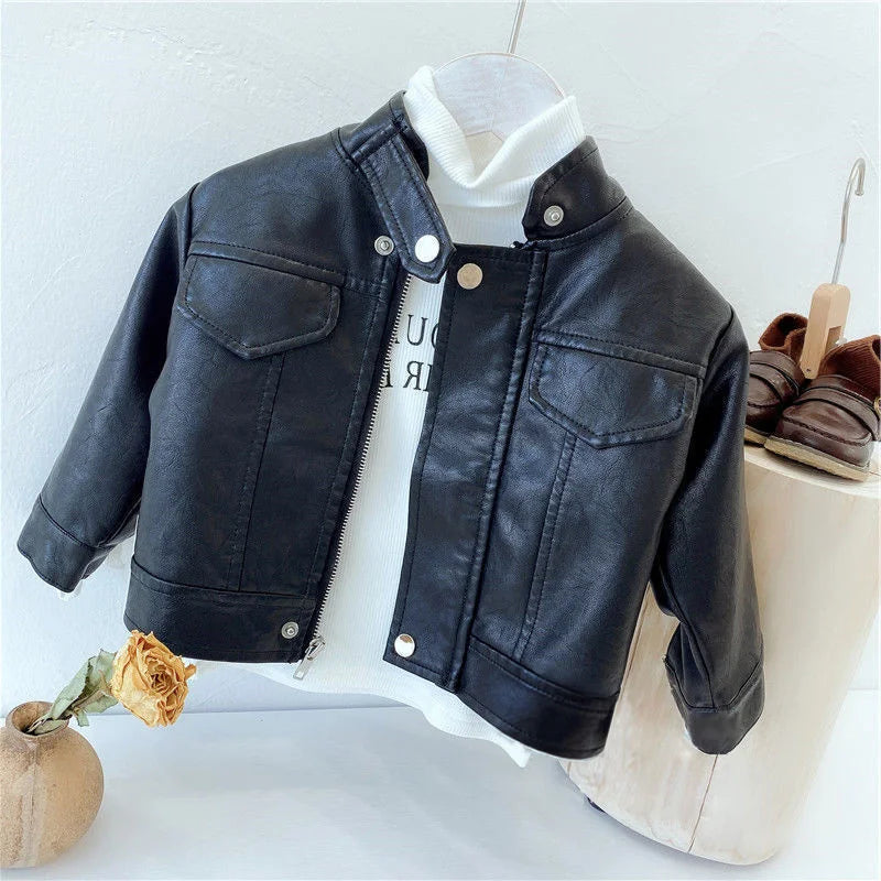 Spring Autumn Children Boys Girls leather jacketJacket 2021 New Fashion Handsome Baby Zipper Coat Kids Outerwear Leather Jacket