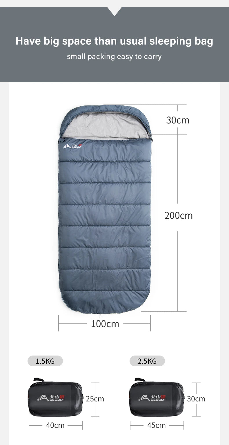 BSWolf  Large Camping Winter Sleeping bag lightweight loose widen bag long size for Adult rest outdoor Hiking  Travel tourisem