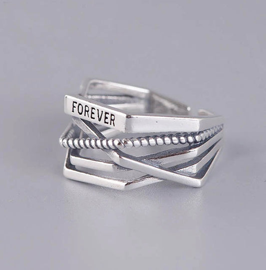 100% Genuine 925 Sterling Silver Line Winding Shape Forever letter Open Rings For Women Creative Design Lady Fine Jewelry Gifts