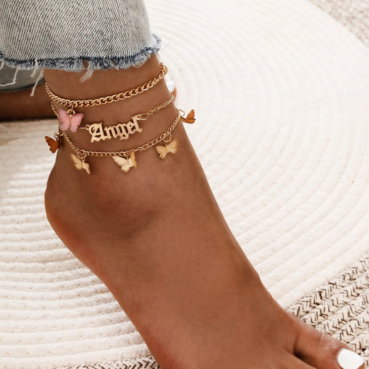 Bohemian Key Charm Anklet Set For Women Love Heart Lock Ankle Bracelet On Leg Foot Chain Female Beach Jewelry