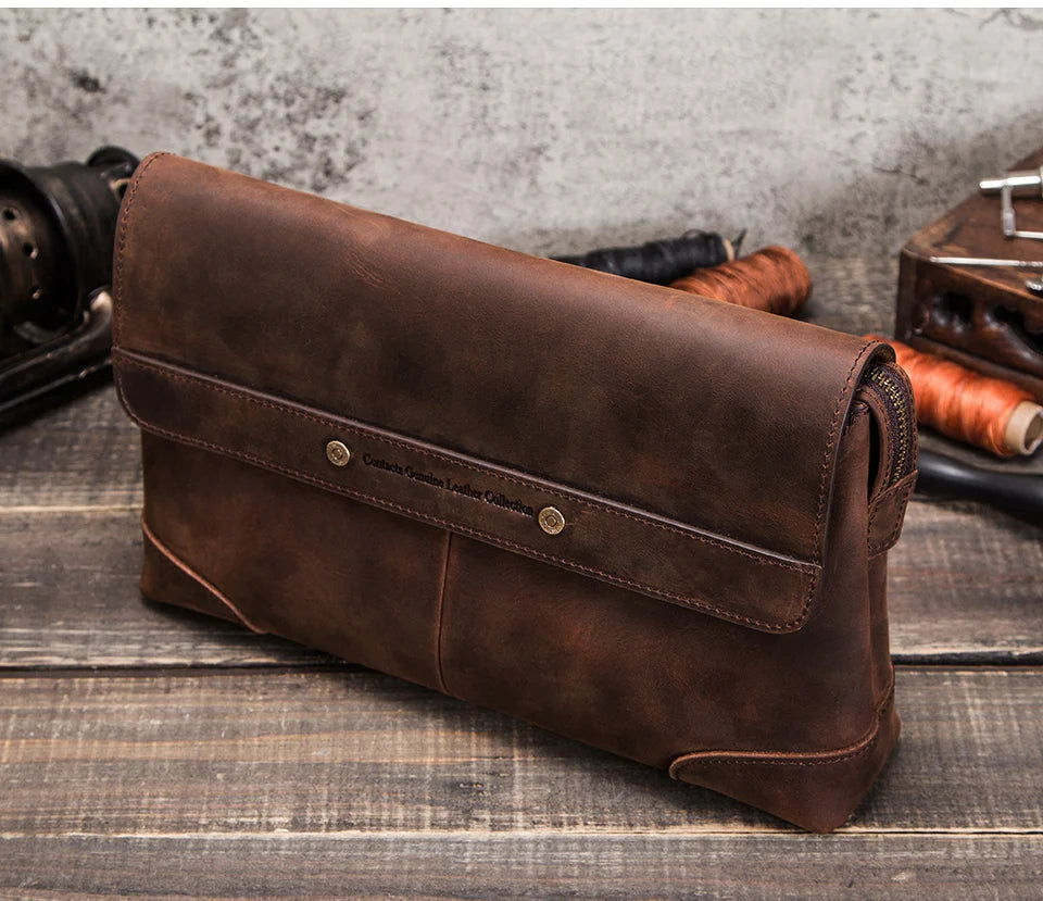 Luxury Cowhide Leather Men's Clutch iPad Mini 4 5 6 Iphone Clutches For Male Men Wallet Fashion Large Capacity Purse Gift