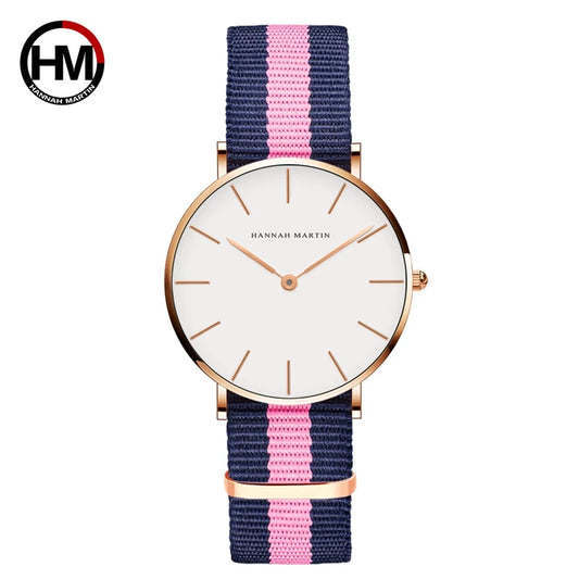 Classic Rose Red Dark Blue Nylon Strap Japan Quartz Movement Fashion Casual Wrist Watch Fabric thin Canvas Wristwatch For Women